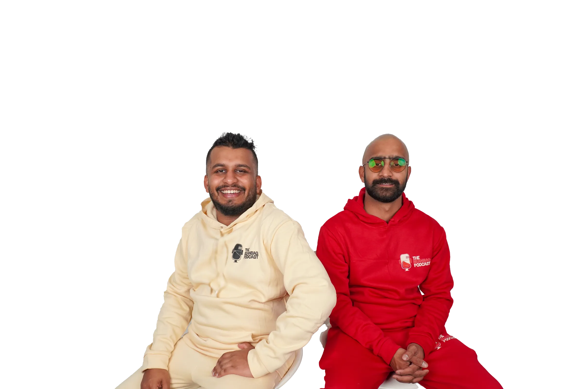 The two hosts of The BeanBag Podcast seated together.